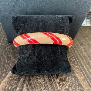 J. Crew Tan & Coral Enamel & Gold Tone Bangle Bracelet